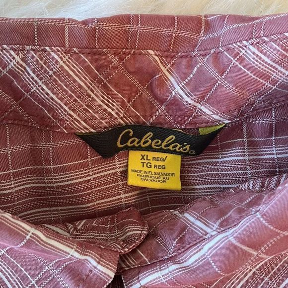 Cabela's Men Button Down Red & White Collared Plaid Shirt Size XL Short Sleeve - Picture 5 of 9